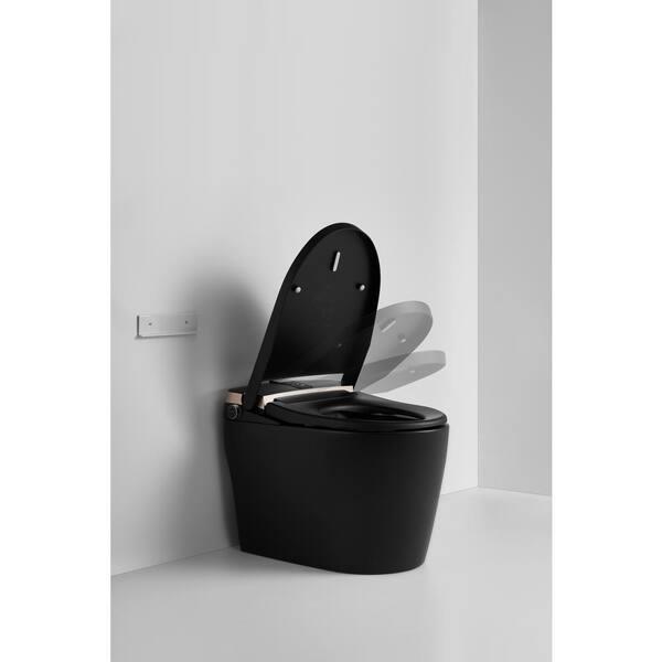 WELLFOR USBY 1.28 GPF Elongated Black Bidet Toilet with Heated Seat & Auto Features