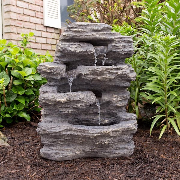 Outdoor Water Fountain With Cascading Waterfall, Natural Looking Stone and Soothing Sound for Decor on Lawn, Garden, and Patio By Pure Garden Outdoor Water Fountain With Cascading Waterfall, Natural Looking Stone and Soothing Sound for Decor on Lawn, Garden, and Patio By Pure Garden