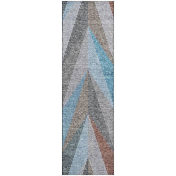 Mayfield Premium Machine Washable Abstract AMF2265 Teal 2 ft. x 7 ft. Runner Rug