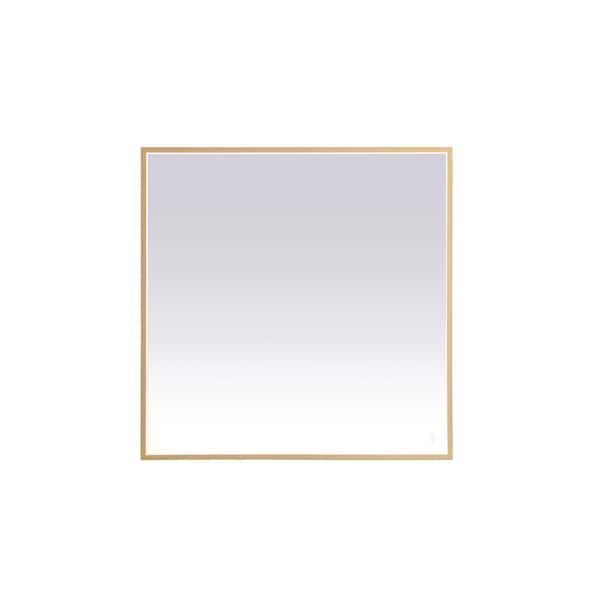 Unbranded Timeless Home 36 in. W x 36 in. H Aluminum Brass LED Mirror