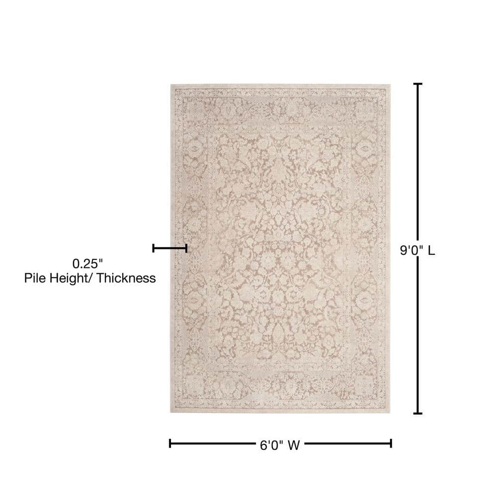 Beige and Cream Floral Synthetic Area Rug 6' x 9'