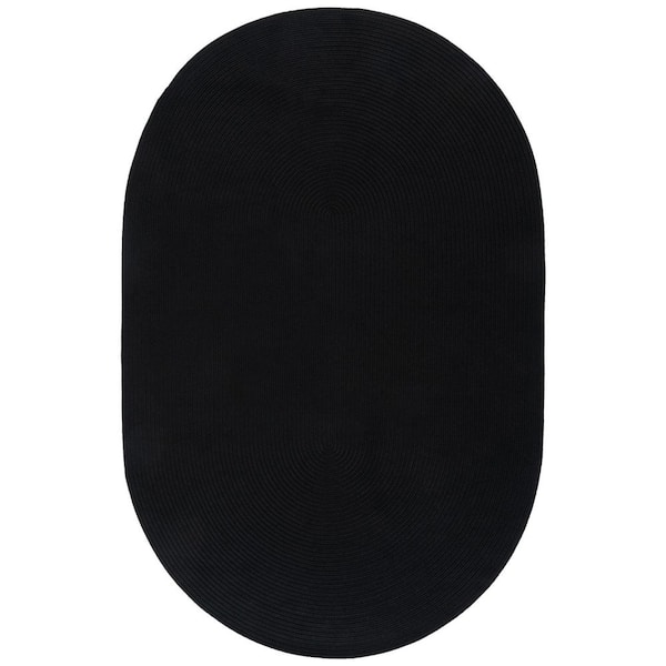 Braided Black 4 ft. x 6 ft. Machine Washable Solid Color Gradient Oval Area Rug