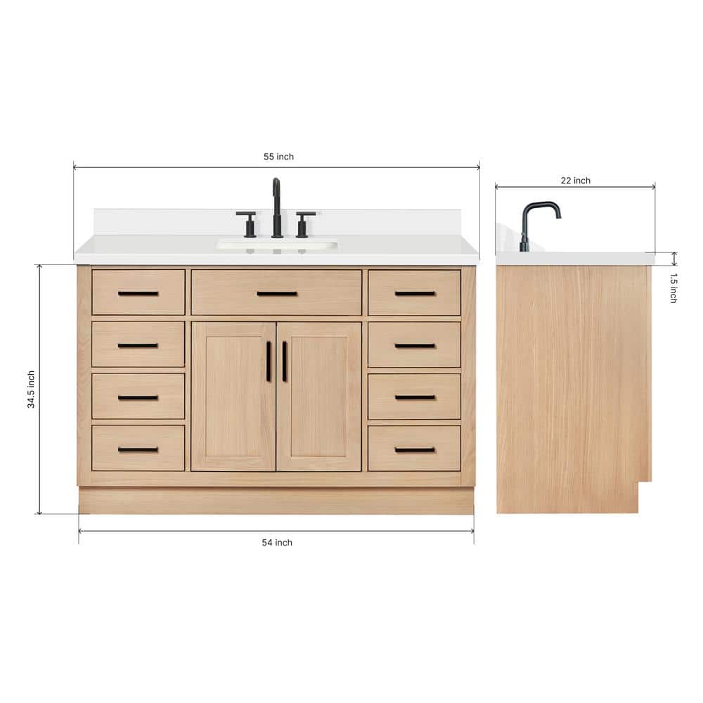 Hepburn 55" Oak Freestanding Single Sink Vanity with Quartz Top