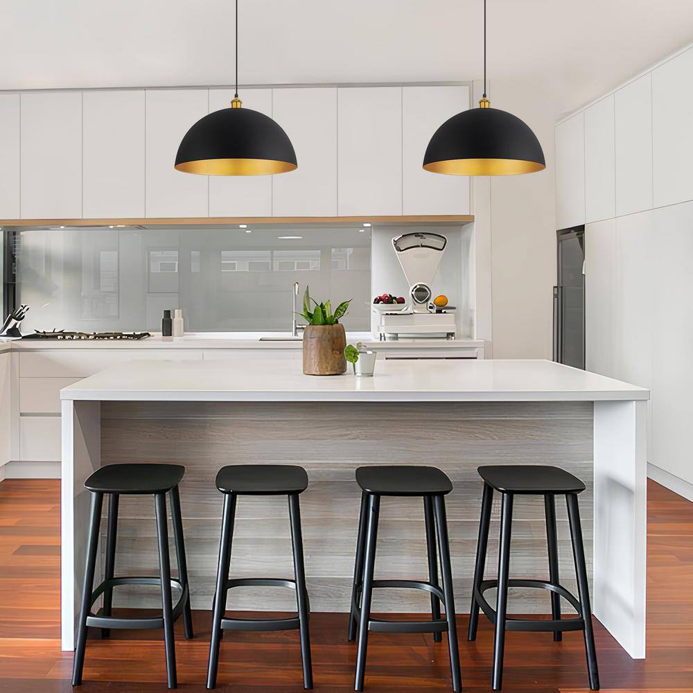 Large Black and Gold Metal Dome Pendant Light