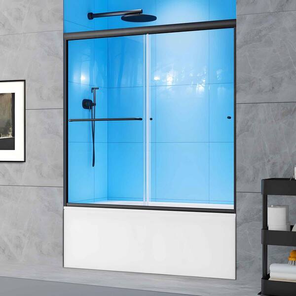 LessCare 56-60"W X 62"H Semi-Frameless Sliding Bathtub Door - Brushed Nickel - ULTRA-B Clear Glass