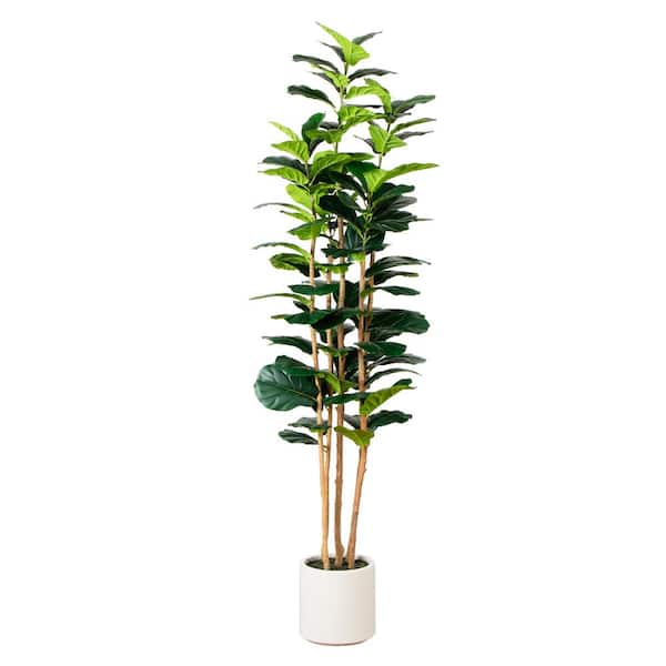 Nearly Natural 7 ft. Artificial Fiddle Leaf Tree in Decorative White Planter