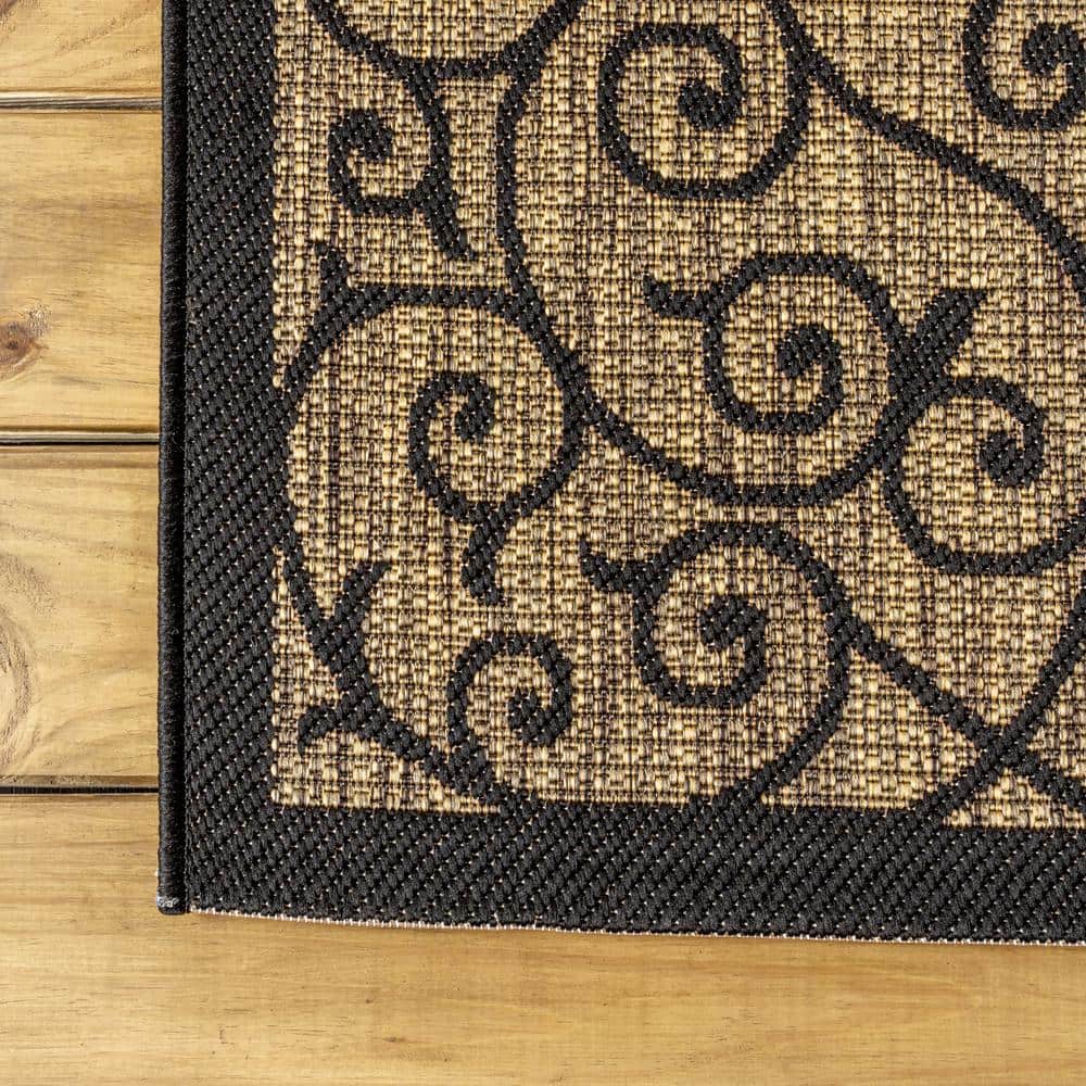 Madrid Vintage Boho-Chic Black/Khaki Flatweave 4x6 Area Rug