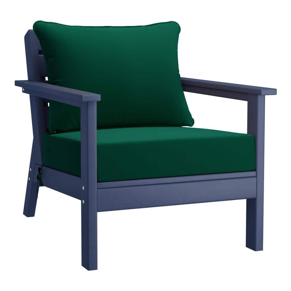 Birchwood Outdoor Patio Deep Seating HDPE Plastic Lounge Chair in Navy Blue with Green Cushions price history on PriceWatchPro