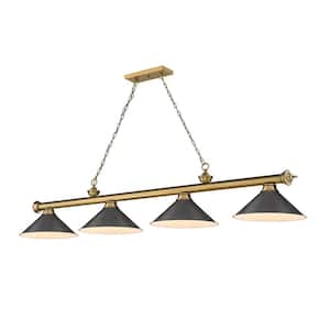 Cordon 4-Light Rubbed Brass Billiard Light with Metal Bronze Shade with No Bulbs Included