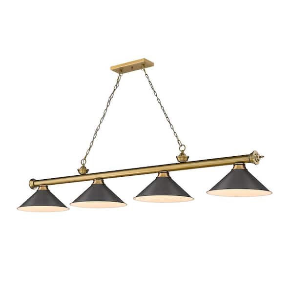 Unbranded Cordon 4-Light Rubbed Brass Billiard Light with Metal Bronze Shade with No Bulbs Included