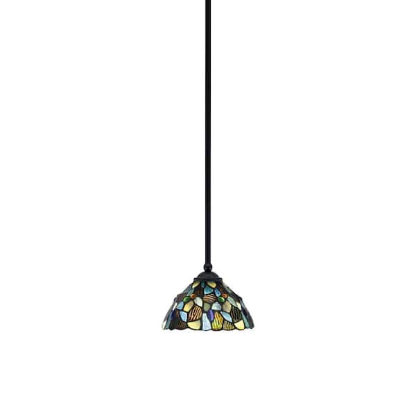 Clevelend 100-Watt 1-Light Black Pendant Mini Pendant Light with Blue Mosaic Art Glass Shade Light Bulb Not Included