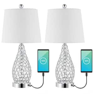 Lily 22.25 in. Midcentury Modern Iron LED Table Lamp with USB Charging Port Clear (Set of 2)
