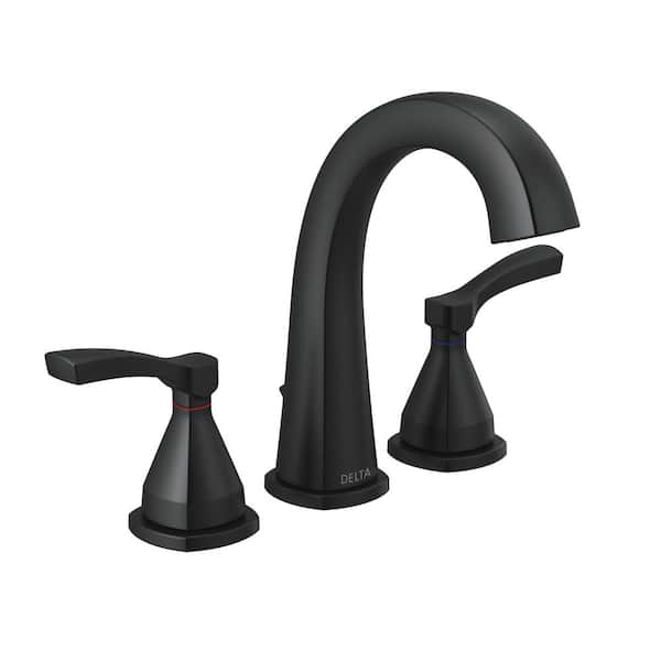 Delta Stryke 8 in. Widespread 2-Handle Bathroom Faucet with Metal Drain Assembly in Matte Black