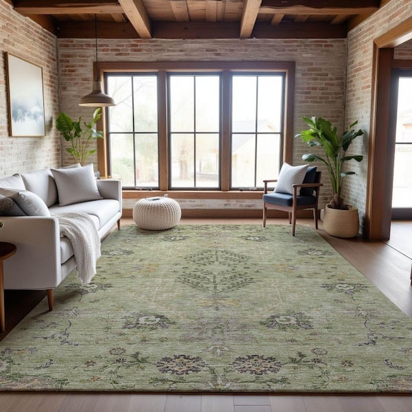 Mayfield Premium Machine Washable Abstract AMF1156 Aloe 9 ft. x 12 ft. Area Rug