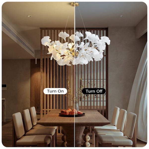 Gleam Flare 8-Light Gold Chandelier, Luxury Ginkgo Branch