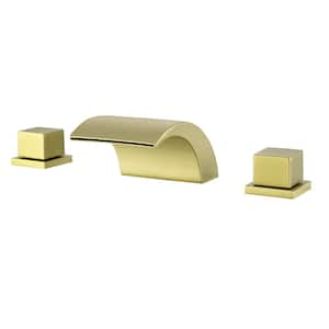 Waterfall 8 in. Widespread Double Handles Bathroom Faucet in Brushed Gold