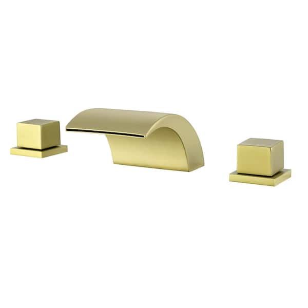 Zalerock Waterfall 8 in. Widespread Double Handles Bathroom Faucet in Brushed Gold