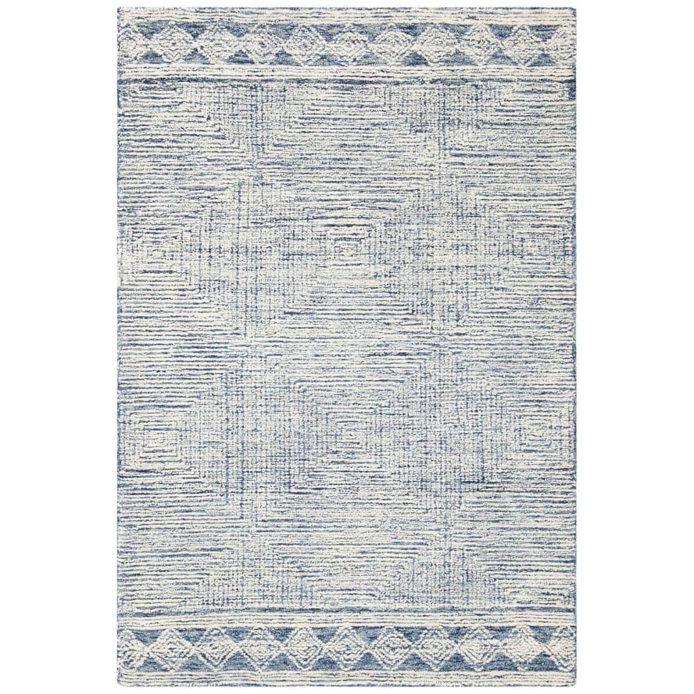 Ivory and Navy Hand-Tufted Wool Abstract Area Rug 3' x 5'