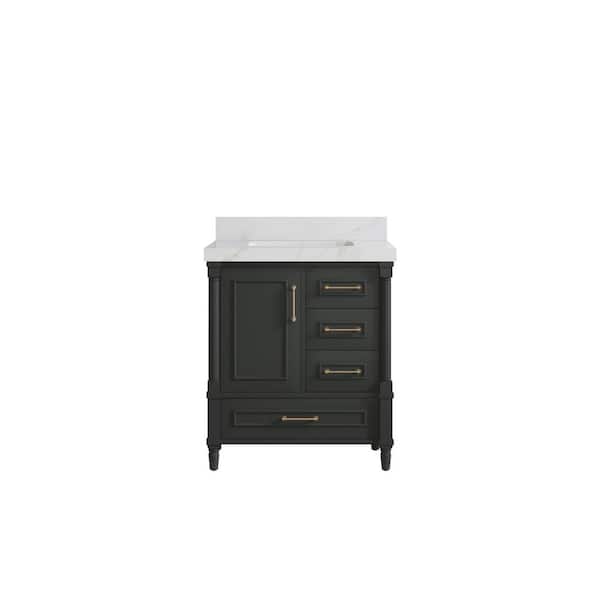 Willow Collections Hudson 30 in. Single Sink Freestanding Black Top Bath Vanity with Calacatta Sienna Quartz Top Unassembled