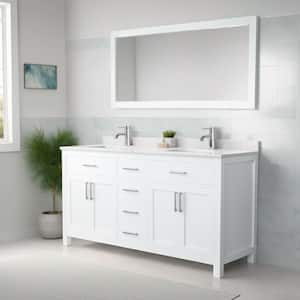 Beckett 66 in. W x 22 in. D Double Vanity in White with Cultured Marble Vanity Top in Carrara with White Basins