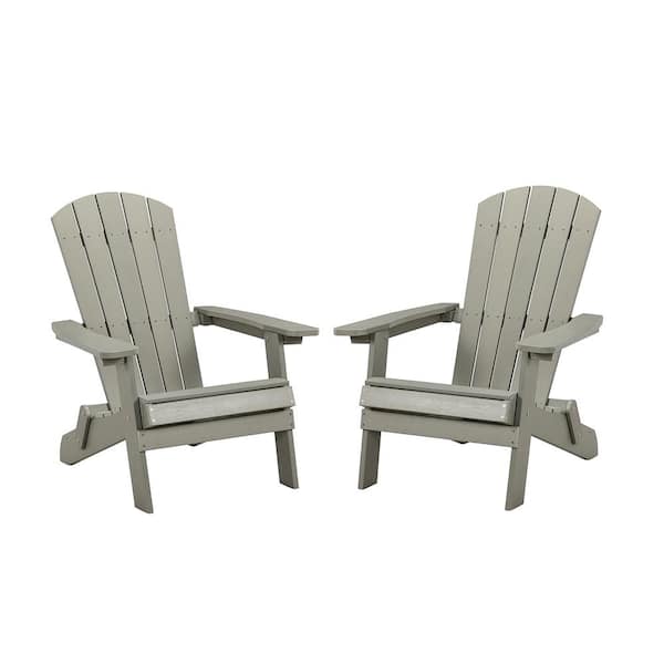 JAYDEN CREATION Louise Grey White Weather and Rust Resistant Plastic Folding Adirondack Chair (Set of 2)