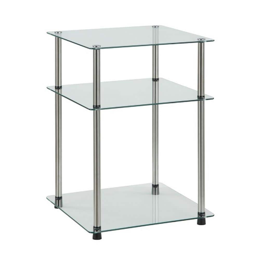 Clear Tempered Glass and Metal 3-Tier End Table