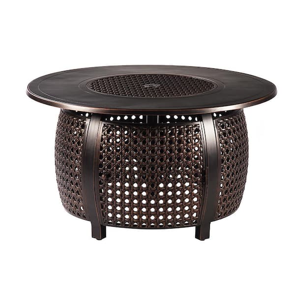 44 in. Round Aluminum Outdoor Propane Fire Table with Fire Beads, Lid and Covers in Copper