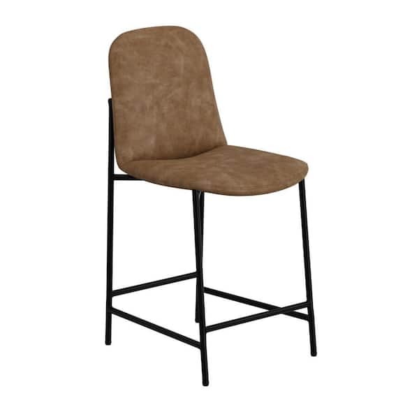 Benjara Reeve Cognac Brown and Black Wood Frame Counter Height Chair with Cushion