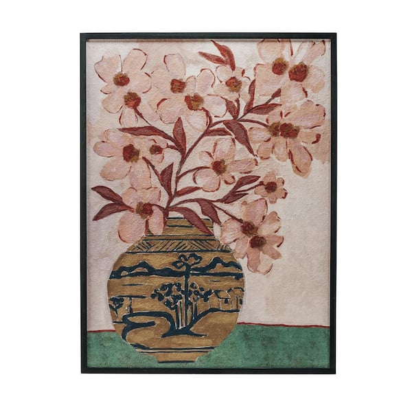 1-Piece Wood and Glass Framed Floral Art Print 48 in. x 36.1 in.
