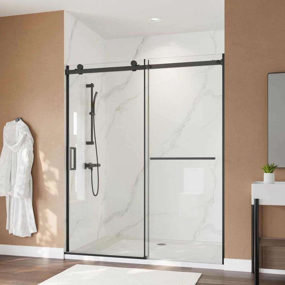 60 in. W x 72 in. H Sliding Framed Shower Door in Matte Black Finish with Tempered Glass price history on PriceWatchPro
