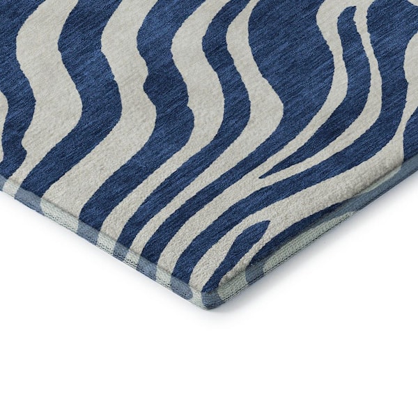 Mayfield Premium Machine Washable Abstract AMF1042 Navy 2 ft. 3 in. x 7 ft. 6 in. Runner Rug