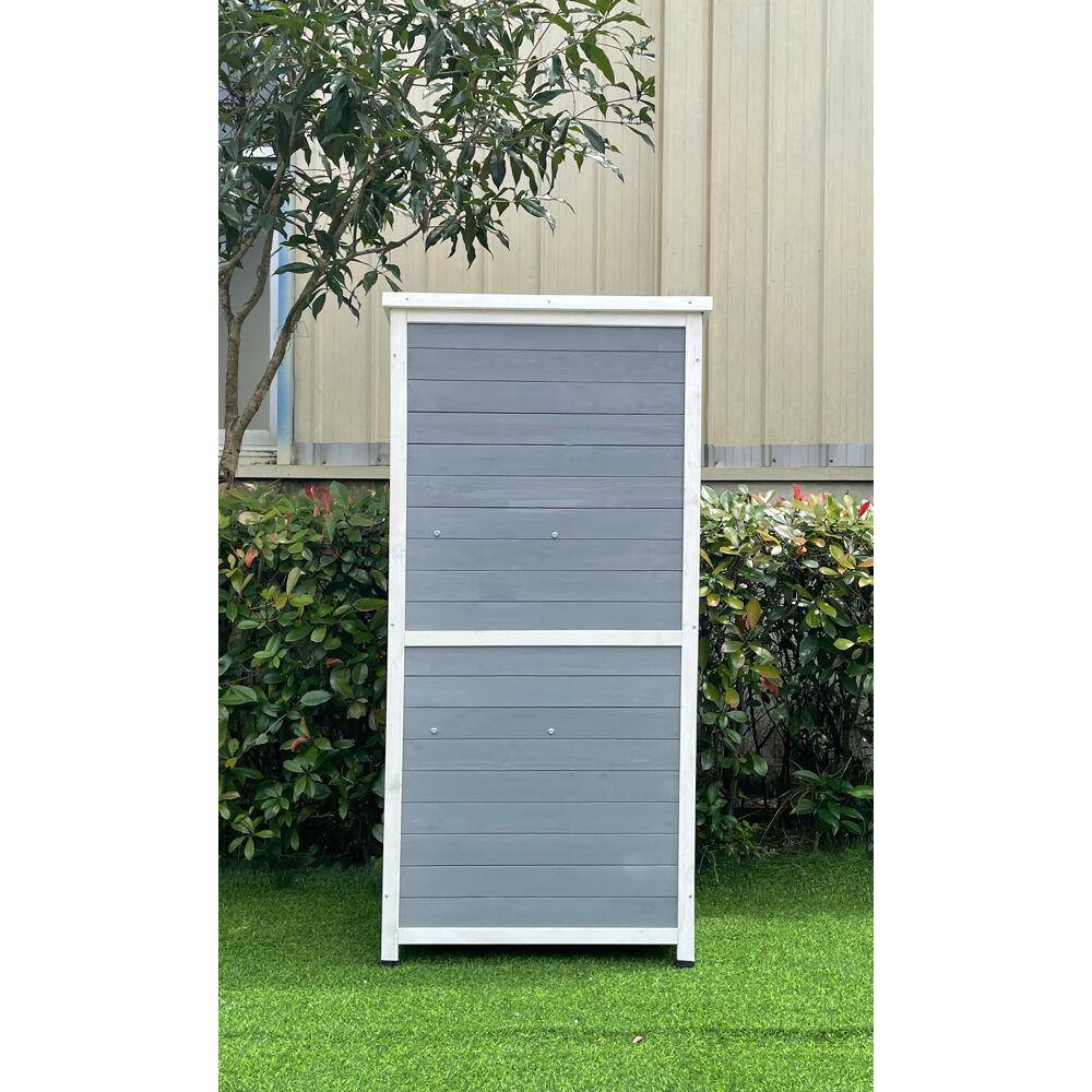 Gray Fir Wood Outdoor Storage Shed with Shelves