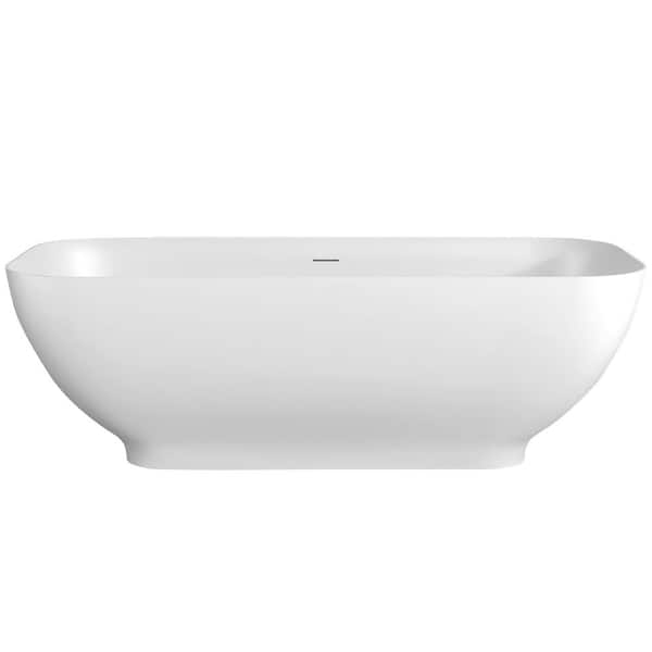 Duf 67 in. x 29.5 in. Solid Surface Stone Resin Flat Bottom Free Standing Soaking Bath Tub Freestanding Bathtub in White