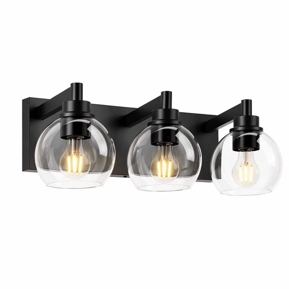 19.3 in. 3-Light Matte Black Bathroom Vanity Light with Clear Glass Shades price history on PriceWatchPro