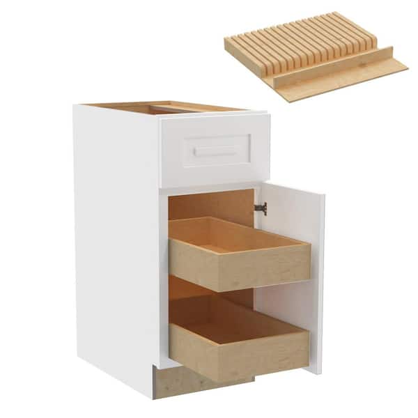 Home Decorators Collection Grayson 15 in. W x 24 in. D x 34.5 in. H Assembled Plywood Base Kitchen Cabinet in Pacific White with 2ROT Knife Block R