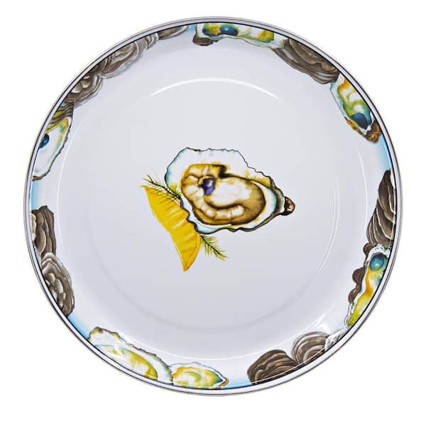 Golden Rabbit Oyster 13 in. White Enamelware Round Serving Tray