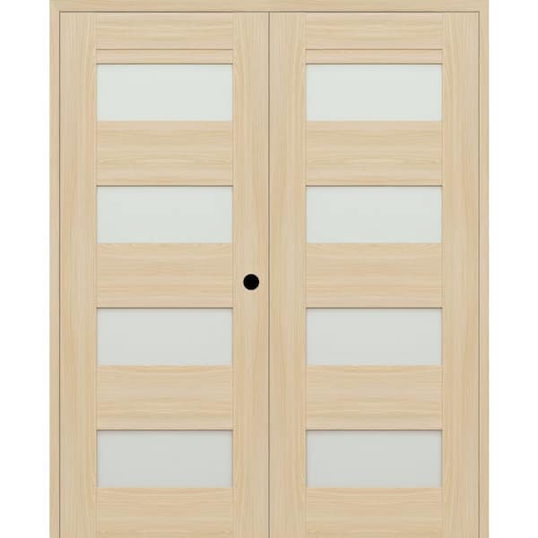 Belldinni Vona 07-08 48 in. x 80 in. Left Active 4-Lite Frosted Glass Loire Ash Wood Composite Double Prehung Interior Door
