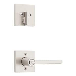 Halifax Satin Nickel Entry Door Lever with Single Cylinder Deadbolt Combo Pack featuring SmartKey Security