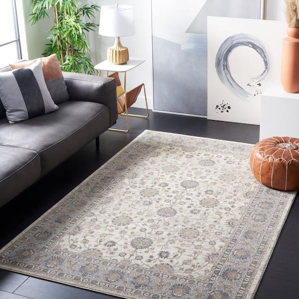 Sofia 8 ft. x 10 ft. Ivory/Gray Floral Border Area Rug
