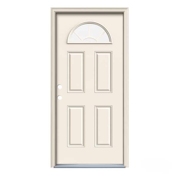 JELD-WEN 36 in. x 80 in. Fan Lite Primed Steel Prehung Right-Hand Inswing Front Door w/ Brickmould