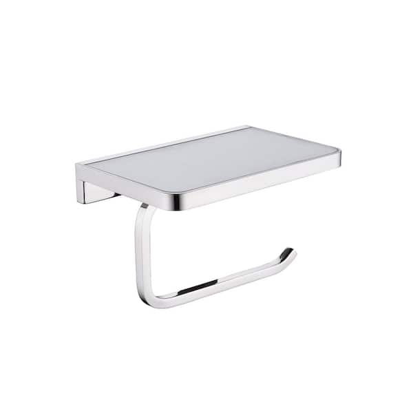 Lexora Bagno Bianca Stainless Steel White Glass Shelf with Toilet Paper Holder in Chrome
