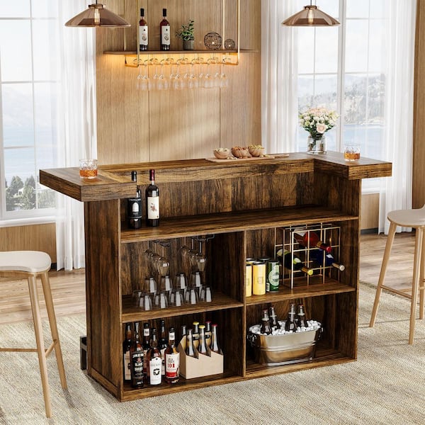 BYBLIGHT Kearsten 70.9 in. Wooden Brown Bar Table, 4-Tier Bar