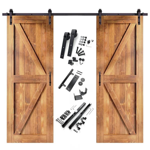 HOMACER 42 in. x 96 in. K-Frame Early American Double Pine Wood Interior Sliding Barn Door with Hardware Kit, Non-Bypass