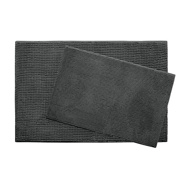 BounceComfort Plush Chenille 17 in. x 24 in./ 20 in. x 30 in. 2-Piece Memory Foam Bath Mat Set in Dark Grey