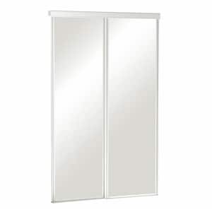 72 in. x 80 in. Mirror 2-Panel Euroframe White Frame Aluminum Sliding Door