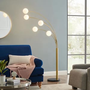 Anechdoche 78 in. Gold and White 5-Lights Dimmable Arc Floor Lamp