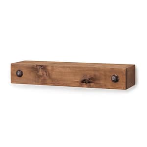 6.25 in. x 24 in. x 4 in. Walnut Solid Wood Decorative Nails Floating Decorative Wall-Shelf with Brackets