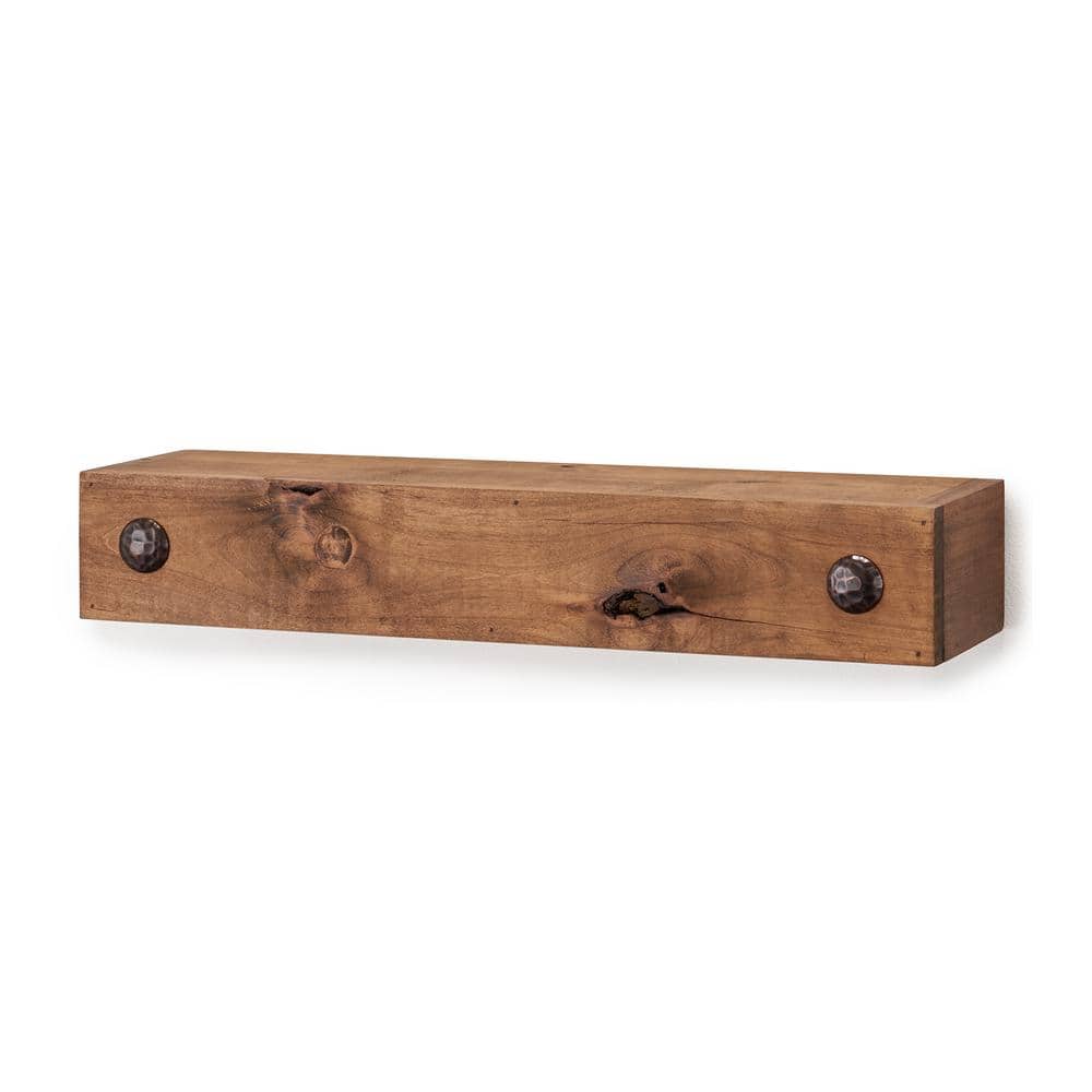 6.25 in. x 24 in. x 4 in. Walnut Solid Wood Decorative Nails Floating Decor