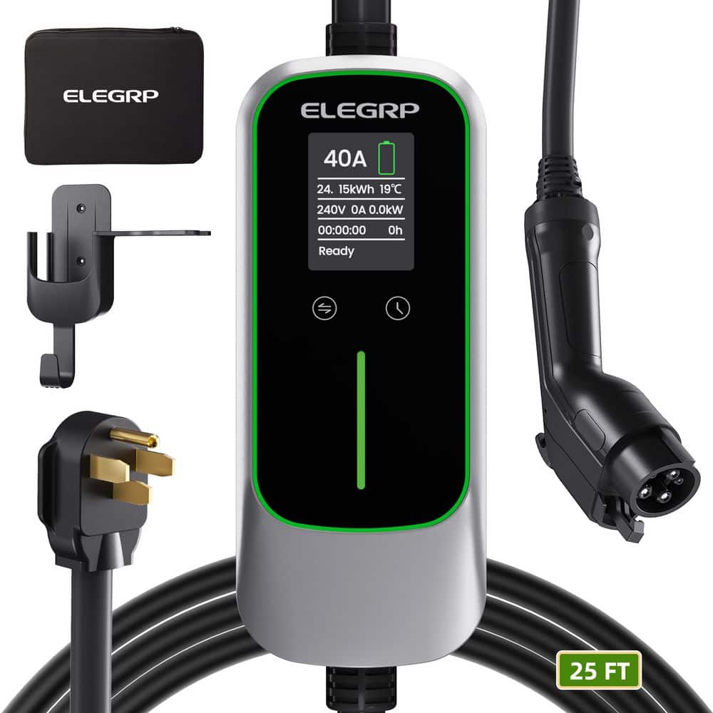Portable Electric Vehicle Charger Level 2, EV Charger 240V 40A for BEVs/PHEVs，PBE & LCD TH, 25ft Cable W/NEMA 14-50 Plug price history on PriceWatchPro