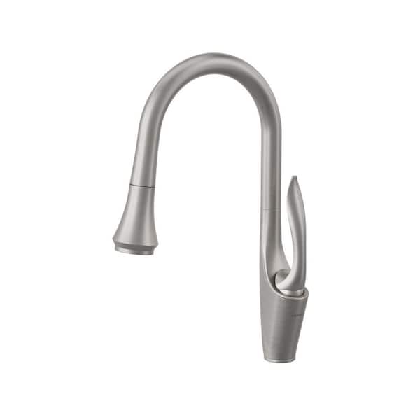 Single-Handle 18 in. H Pull Down Sprayer Kitchen Faucet with 360° Spout Swivel and Dual Spray in Brushed Nickel